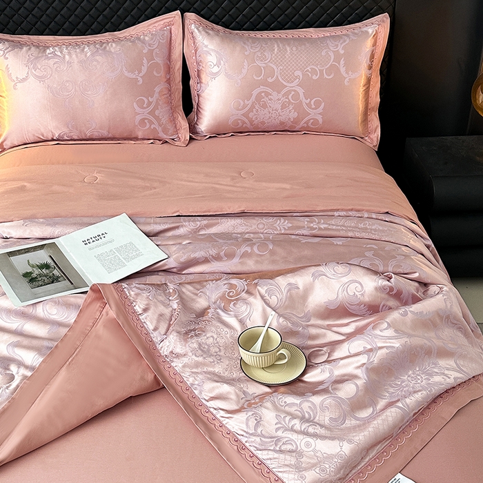 91家纺网 家纺一手货源 找家纺 莉迪娅 2026新款全棉纯棉贡缎提花夏被夏凉被空调被四件套 摩纳哥香槟紫