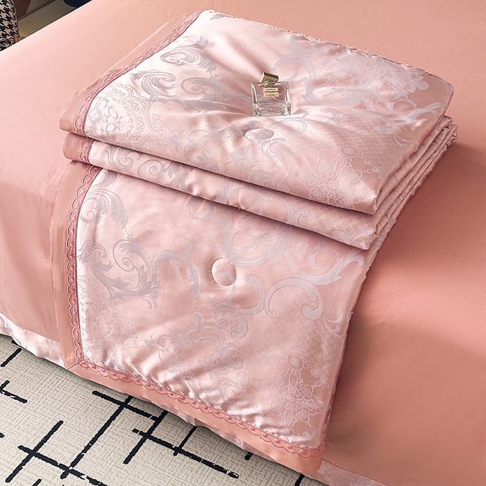 91家纺网 家纺一手货源 找家纺 莉迪娅 2026新款全棉纯棉贡缎提花夏被夏凉被空调被四件套 摩纳哥香槟紫