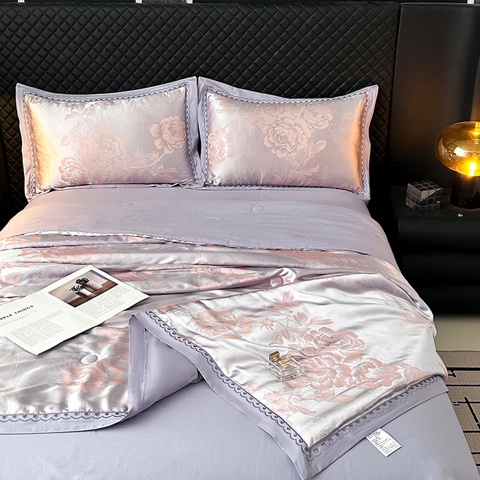 91家纺网 家纺一手货源 找家纺 莉迪娅 2026新款全棉纯棉贡缎提花夏被夏凉被空调被四件套 琴瑟天香