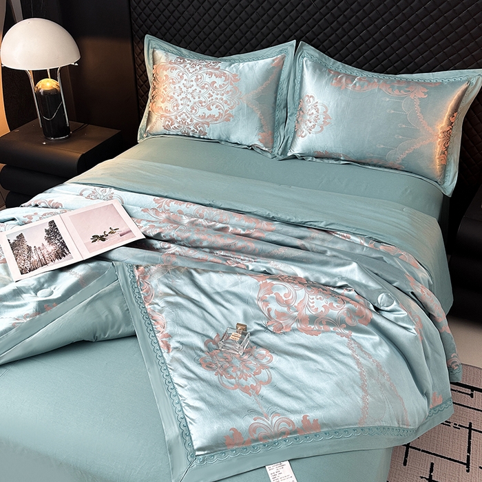 91家纺网 家纺一手货源 找家纺 莉迪娅 2026新款全棉纯棉贡缎提花夏被夏凉被空调被四件套 黛菲儿兰驼