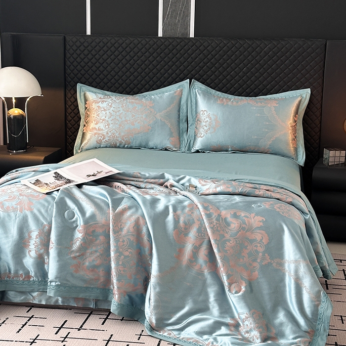 91家纺网 家纺一手货源 找家纺 莉迪娅 2026新款全棉纯棉贡缎提花夏被夏凉被空调被四件套 黛菲儿兰驼