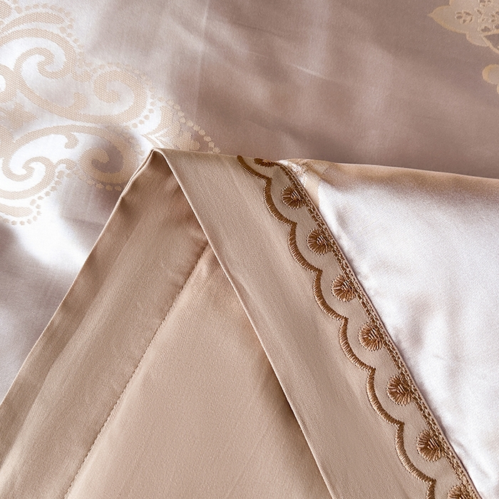 91家纺网 家纺一手货源 找家纺 莉迪娅 2026新款全棉纯棉贡缎提花夏被夏凉被空调被四件套 豪华经典浅咖