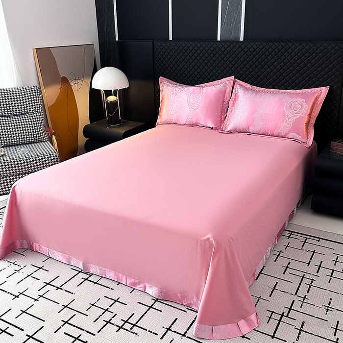 91家纺网 家纺一手货源 找家纺 莉迪娅 2026新款全棉纯棉贡缎提花夏被夏凉被空调被四件套 花逸芳心豆沙