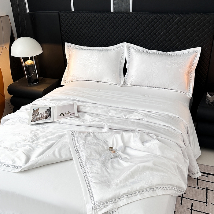 91家纺网 家纺一手货源 找家纺 莉迪娅 2026新款全棉纯棉贡缎提花夏被夏凉被空调被四件套 相伴一生白