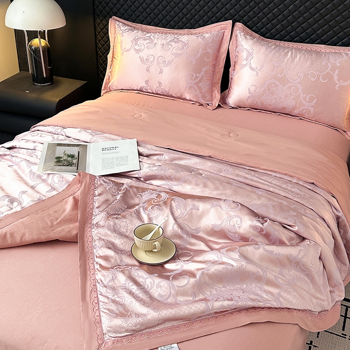 91家纺网 家纺一手货源 找家纺 莉迪娅 2026新款全棉纯棉贡缎提花夏被夏凉被空调被四件套 摩纳哥香槟紫