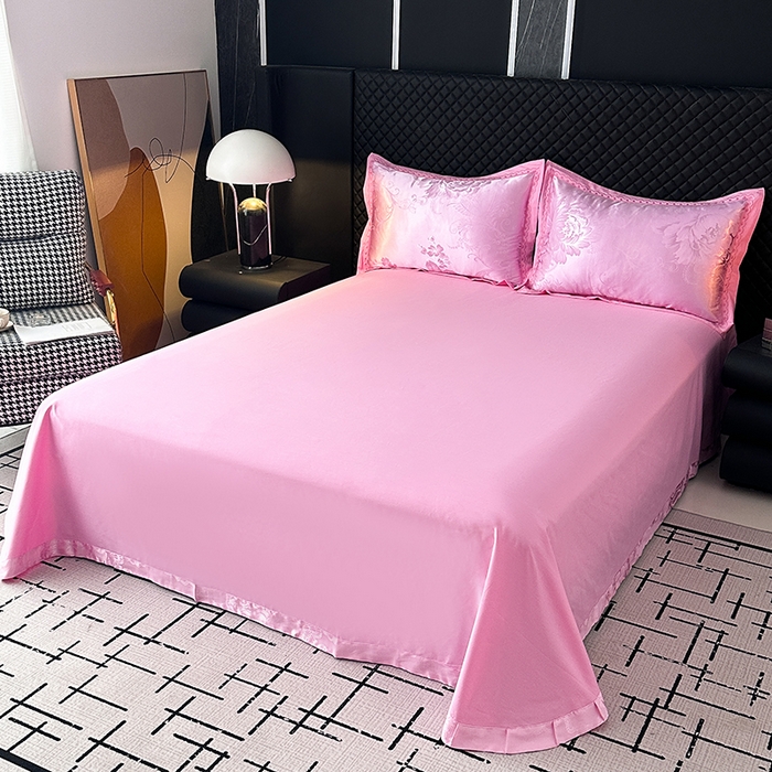 91家纺网 家纺一手货源 找家纺 莉迪娅 2026新款全棉纯棉贡缎提花夏被夏凉被空调被四件套 鸟语花香粉