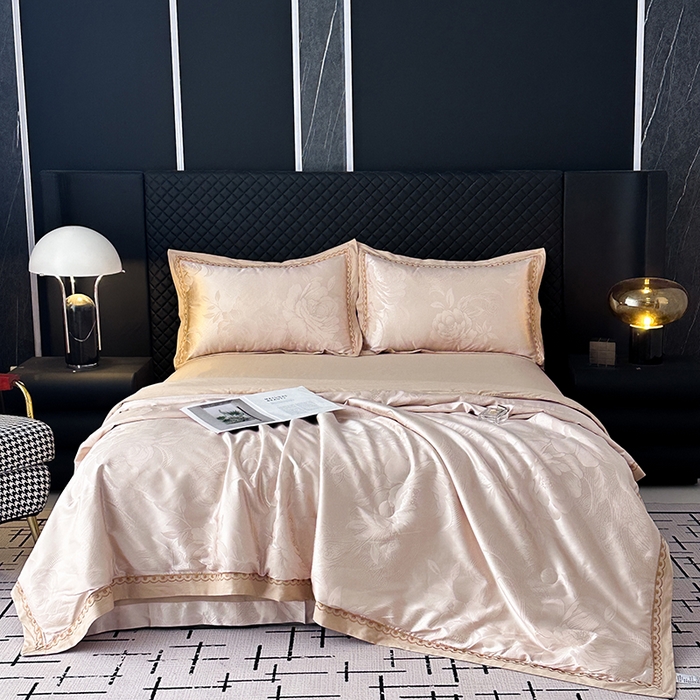 莉迪娅 2026新款全棉纯棉贡缎提花夏被夏凉被空调被四件套 曼陀罗香槟