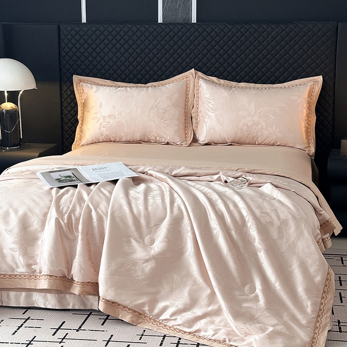 91家纺网 家纺一手货源 找家纺 莉迪娅 2026新款全棉纯棉贡缎提花夏被夏凉被空调被四件套 曼陀罗香槟