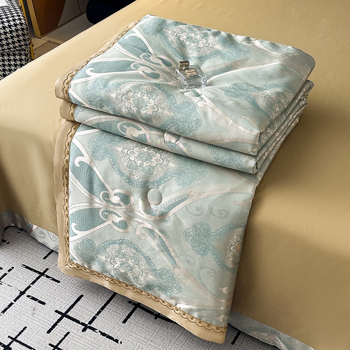 91家纺网 家纺一手货源 找家纺 莉迪娅 2026新款全棉纯棉贡缎提花夏被夏凉被空调被四件套 摩卡金兰