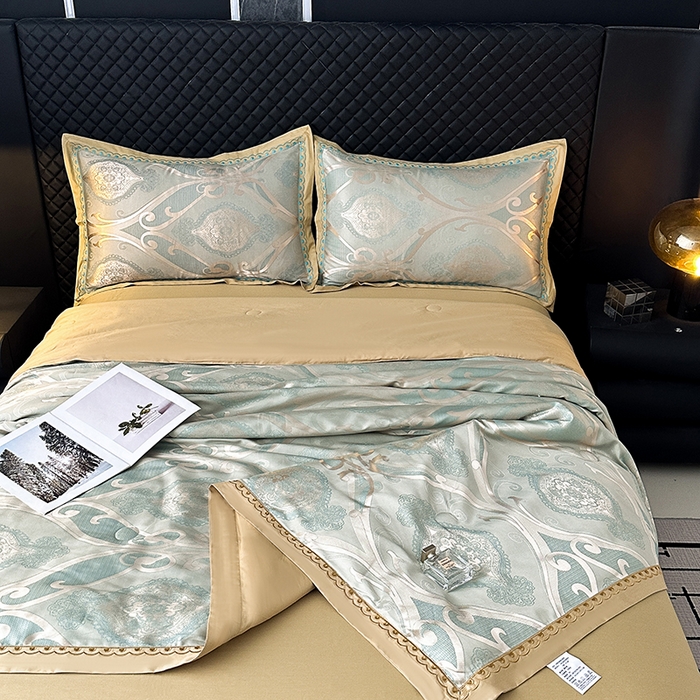 91家纺网 家纺一手货源 找家纺 莉迪娅 2026新款全棉纯棉贡缎提花夏被夏凉被空调被四件套 摩卡金兰