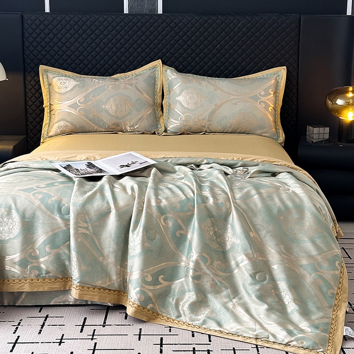 91家纺网 家纺一手货源 找家纺 莉迪娅 2026新款全棉纯棉贡缎提花夏被夏凉被空调被四件套 摩卡金兰