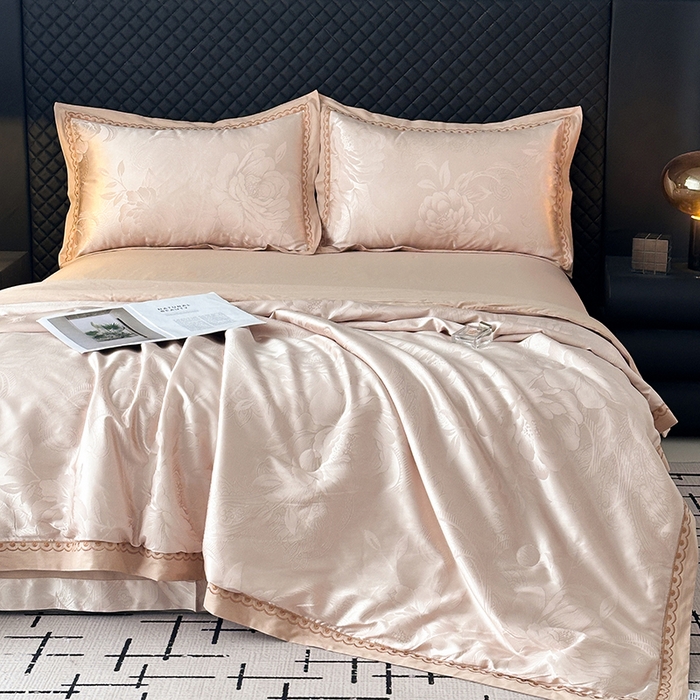 91家纺网 家纺一手货源 找家纺 莉迪娅 2026新款全棉纯棉贡缎提花夏被夏凉被空调被四件套 曼陀罗香槟