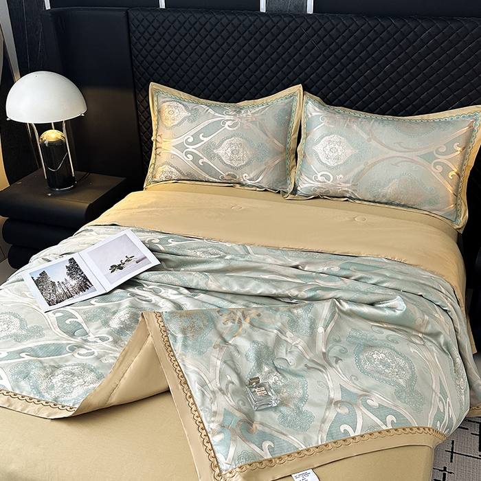 91家纺网 家纺一手货源 找家纺 莉迪娅 2026新款全棉纯棉贡缎提花夏被夏凉被空调被四件套 摩卡金兰