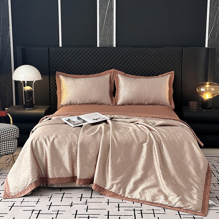 莉迪娅 2026新款全棉纯棉贡缎提花夏被夏凉被空调被四件套 欧范金驼