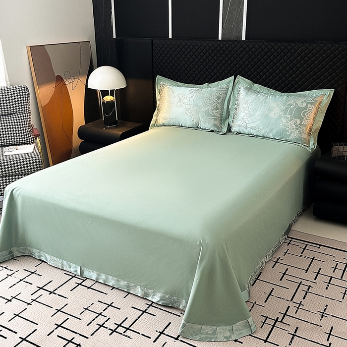 91家纺网 家纺一手货源 找家纺 莉迪娅 2026新款全棉纯棉贡缎提花夏被夏凉被空调被四件套 清凉一夏水绿