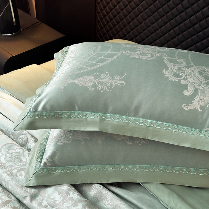 91家纺网 家纺一手货源 找家纺 莉迪娅 2026新款全棉纯棉贡缎提花夏被夏凉被空调被四件套 清凉一夏水绿