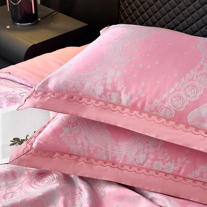 91家纺网 家纺一手货源 找家纺 莉迪娅 2026新款全棉纯棉贡缎提花夏被夏凉被空调被四件套 花逸芳心豆沙