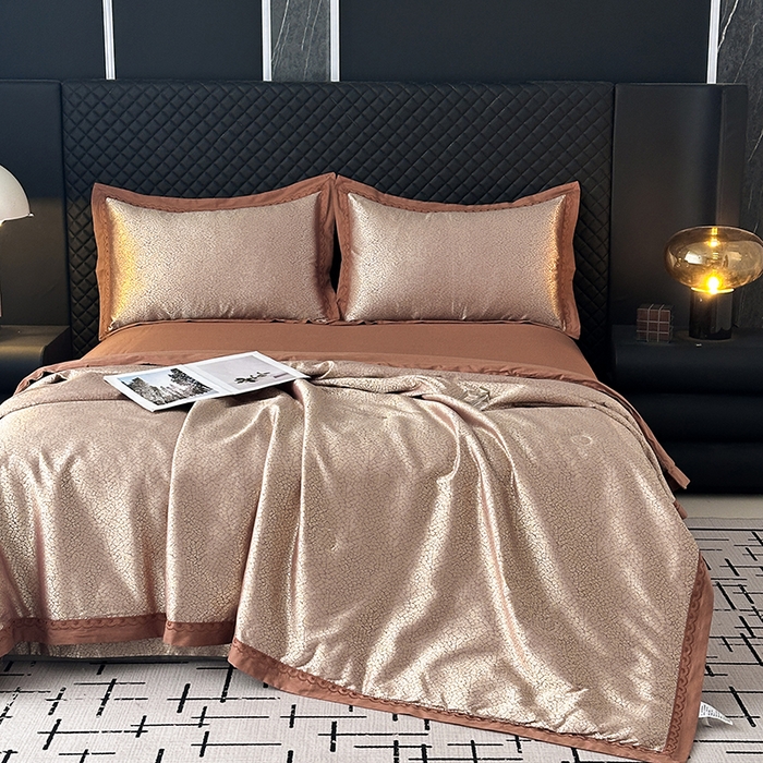 91家纺网 家纺一手货源 找家纺 莉迪娅 2026新款全棉纯棉贡缎提花夏被夏凉被空调被四件套 欧范金驼