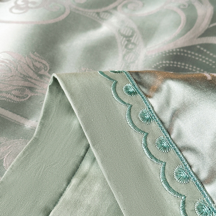 91家纺网 家纺一手货源 找家纺 莉迪娅 2026新款全棉纯棉贡缎提花夏被夏凉被空调被四件套 清凉一夏水绿