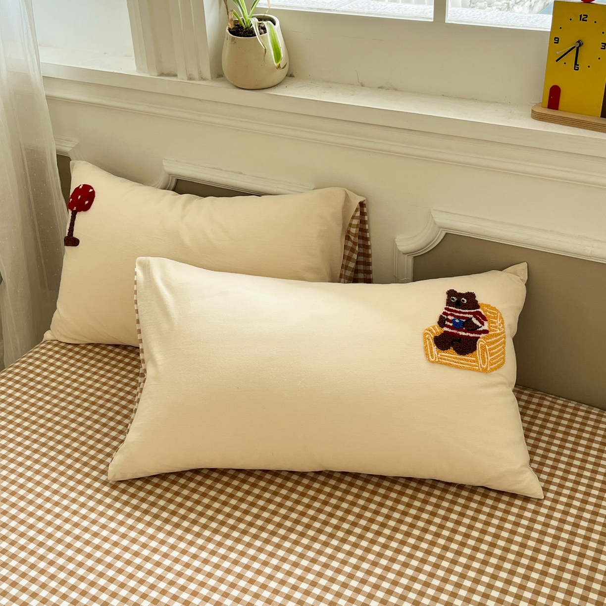 91家纺网 家纺一手货源 找家纺 一加一 2026新款全棉色织水洗棉毛巾绣大豆夏被夏凉被空调被四件套-闲趣小熊 闲趣小熊-格小米