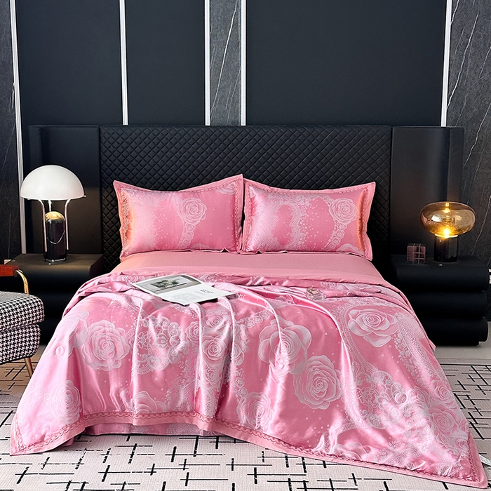 莉迪娅 2026新款全棉纯棉贡缎提花夏被夏凉被空调被四件套 花逸芳心豆沙