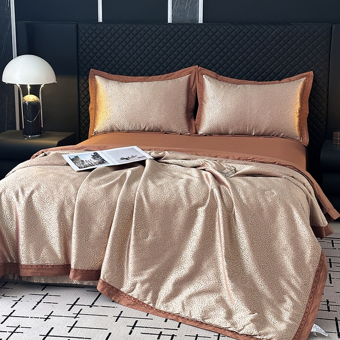 91家纺网 家纺一手货源 找家纺 莉迪娅 2026新款全棉纯棉贡缎提花夏被夏凉被空调被四件套 欧范金驼