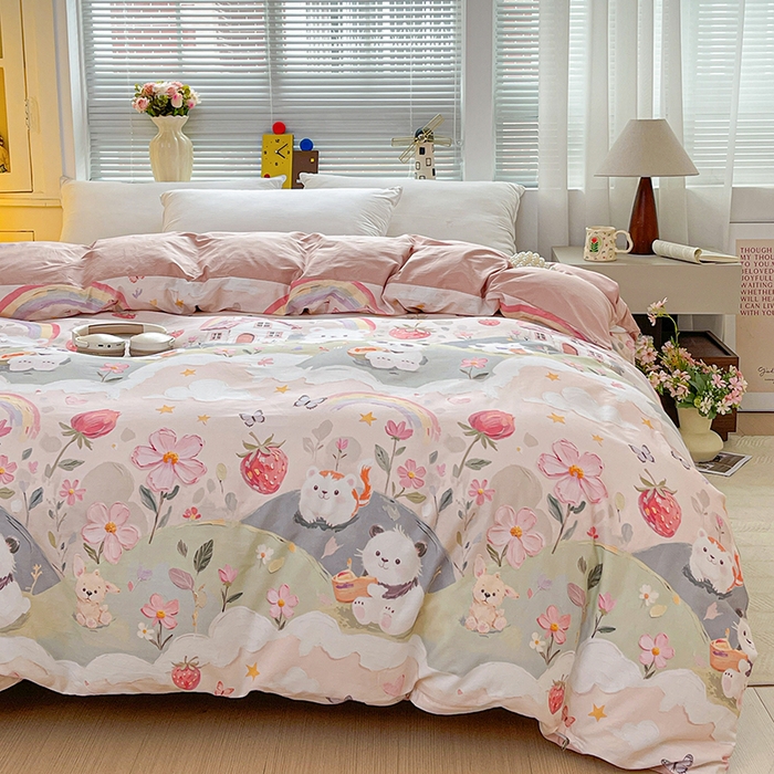 91家纺网 家纺一手货源 找家纺 大柏树 2026新款全棉纯棉13376印花单被套单品被套被套单件 花间小熊