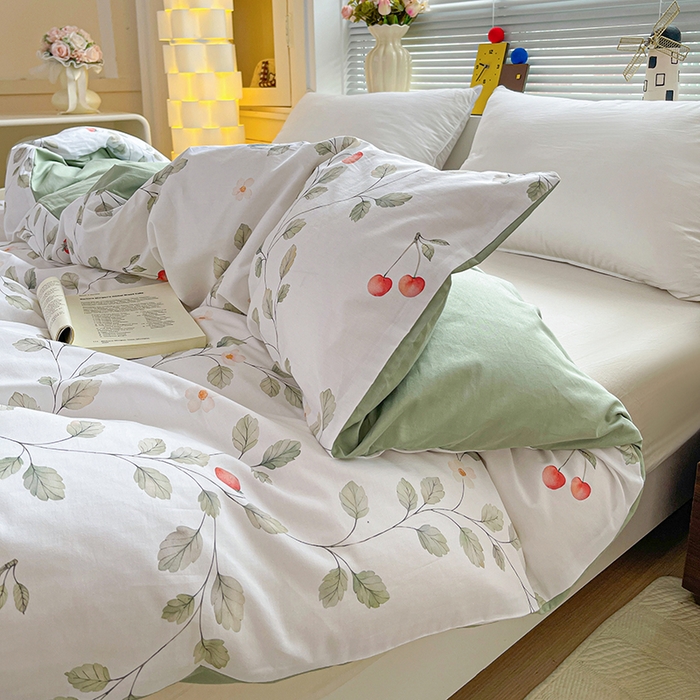 91家纺网 家纺一手货源 找家纺 大柏树 2026新款全棉纯棉13376印花单被套单品被套被套单件 花自红-绿