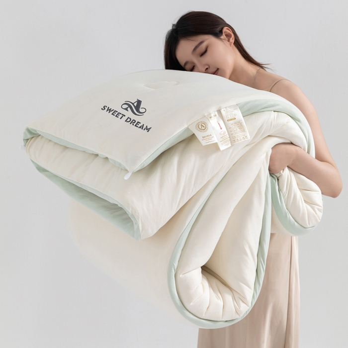 91家纺网 家纺一手货源 找家纺 莉迪娅 2026新款深睡控温云朵被被子被芯 米白拼浅绿