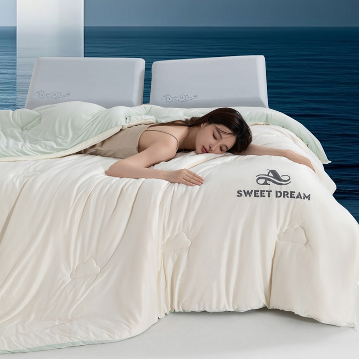 91家纺网 家纺一手货源 找家纺 莉迪娅 2026新款深睡控温云朵被被子被芯 米白拼浅绿