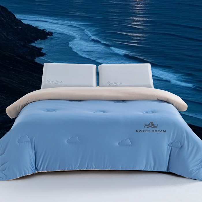 91家纺网 家纺一手货源 找家纺 莉迪娅 2026新款深睡控温云朵被被子被芯 天蓝拼浅咖