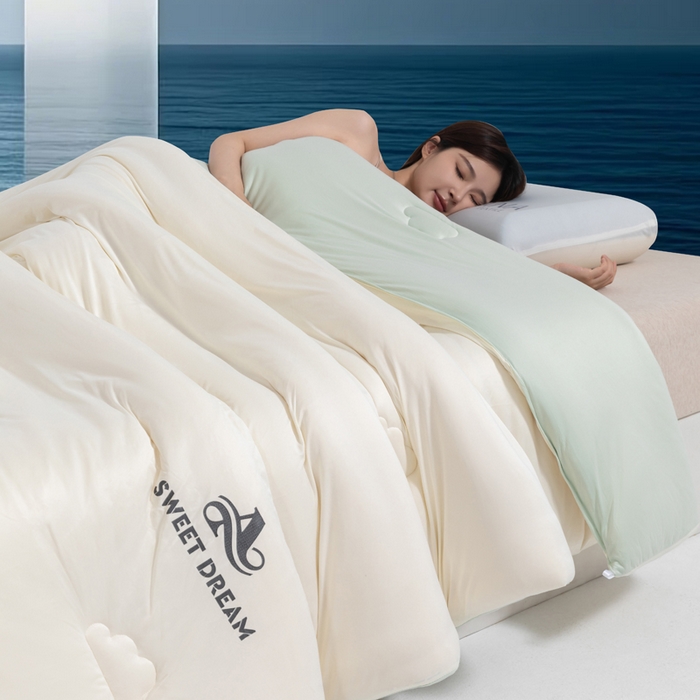 91家纺网 家纺一手货源 找家纺 莉迪娅 2026新款深睡控温云朵被被子被芯 米白拼浅绿