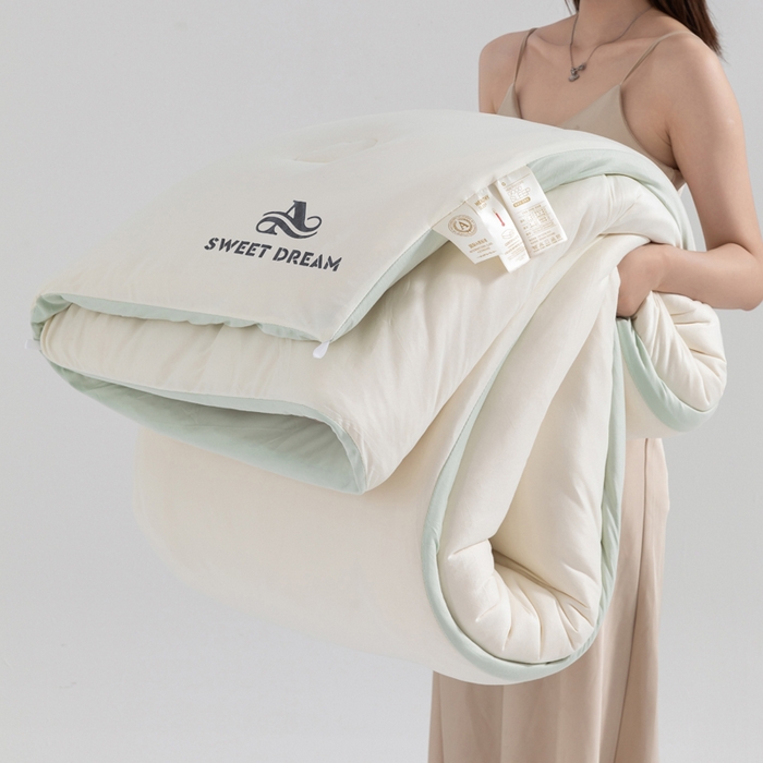 91家纺网 家纺一手货源 找家纺 莉迪娅 2026新款深睡控温云朵被被子被芯 米白拼浅绿