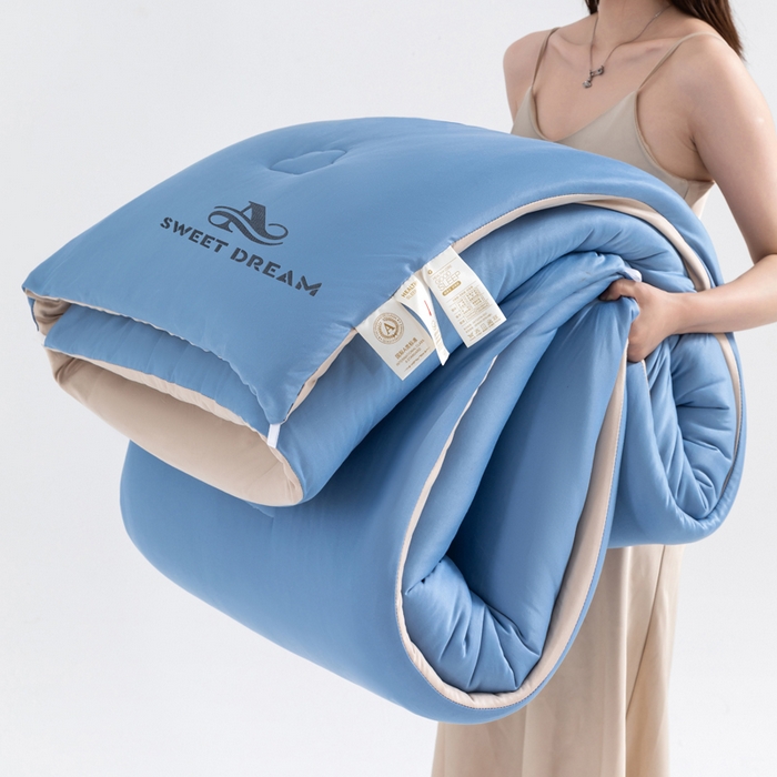 91家纺网 家纺一手货源 找家纺 莉迪娅 2026新款深睡控温云朵被被子被芯 天蓝拼浅咖