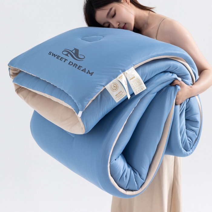 91家纺网 家纺一手货源 找家纺 莉迪娅 2026新款深睡控温云朵被被子被芯 天蓝拼浅咖