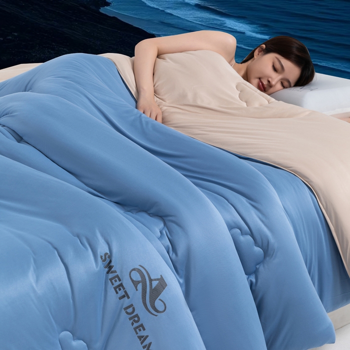 91家纺网 家纺一手货源 找家纺 莉迪娅 2026新款深睡控温云朵被被子被芯 天蓝拼浅咖