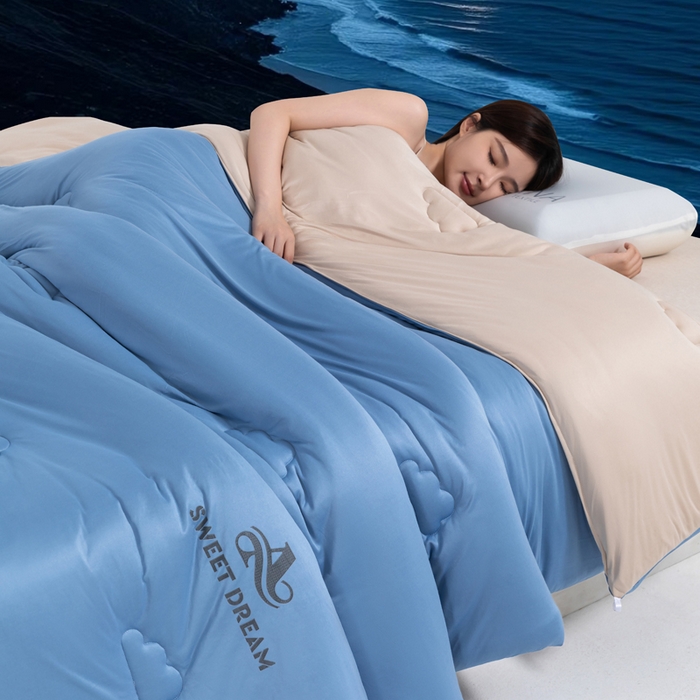 91家纺网 家纺一手货源 找家纺 莉迪娅 2026新款深睡控温云朵被被子被芯 天蓝拼浅咖