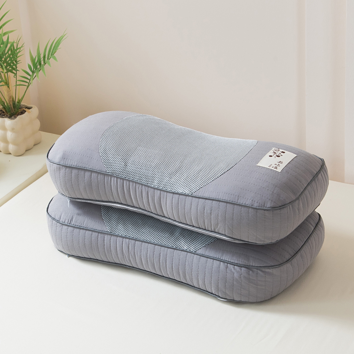 91家纺网 家纺一手货源 找家纺 莉迪娅 2026新款纯棉荞麦枕头枕芯 灰色