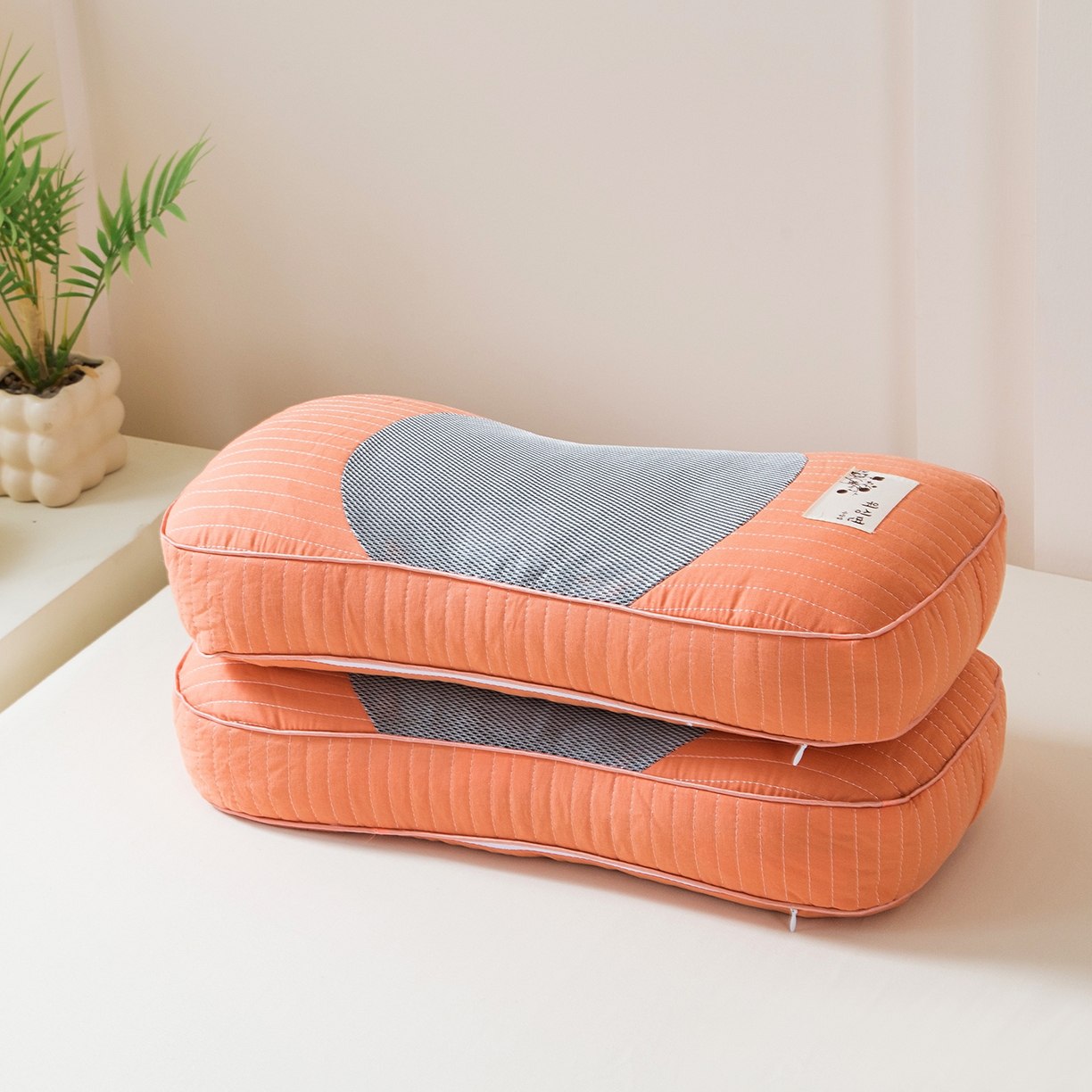 91家纺网 家纺一手货源 找家纺 莉迪娅 2026新款纯棉荞麦枕头枕芯 橘色