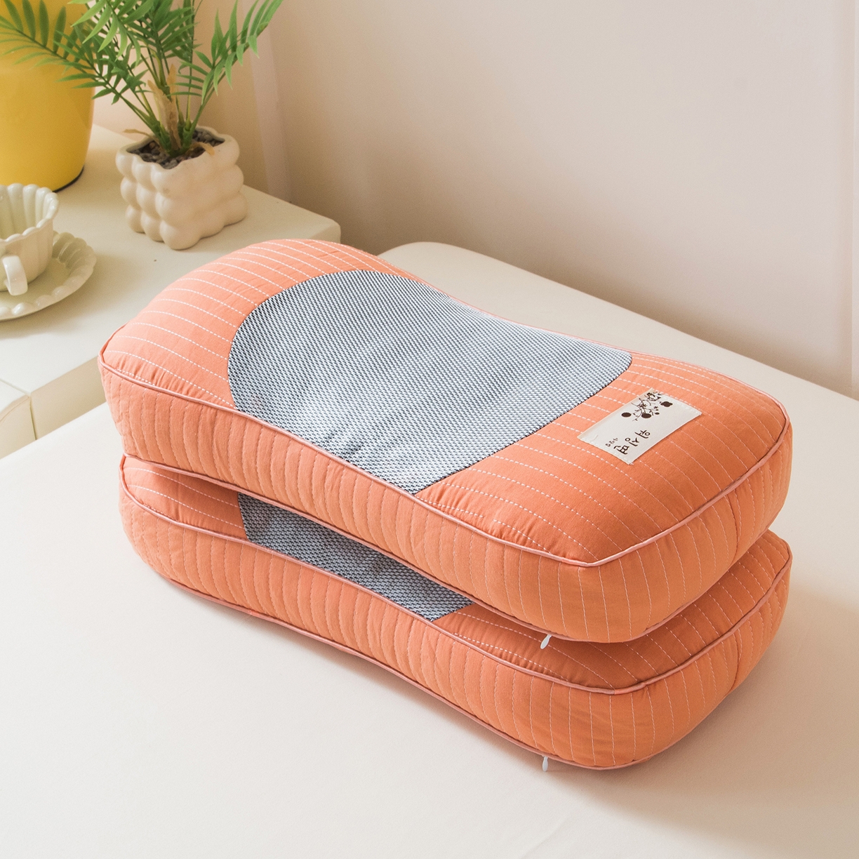 91家纺网 家纺一手货源 找家纺 莉迪娅 2026新款纯棉荞麦枕头枕芯 橘色