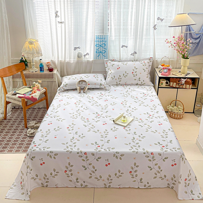 91家纺网 家纺一手货源 找家纺 大柏树 2026新款全棉纯棉13376印花单床单单品床单床单单件 花自红-绿