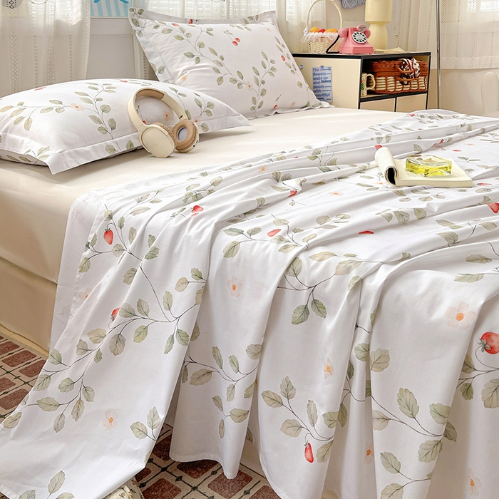 91家纺网 家纺一手货源 找家纺 大柏树 2026新款全棉纯棉13376印花单床单单品床单床单单件 花自红-绿