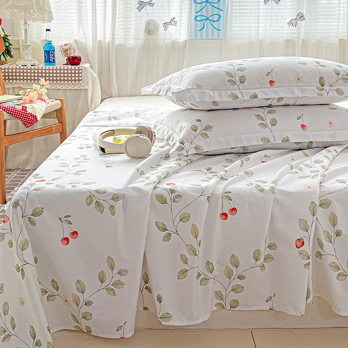 91家纺网 家纺一手货源 找家纺 大柏树 2026新款全棉纯棉13376印花单床单单品床单床单单件 花自红-绿