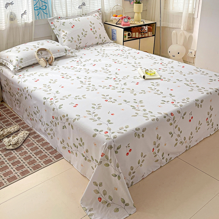 91家纺网 家纺一手货源 找家纺 大柏树 2026新款全棉纯棉13376印花单床单单品床单床单单件 花自红-绿