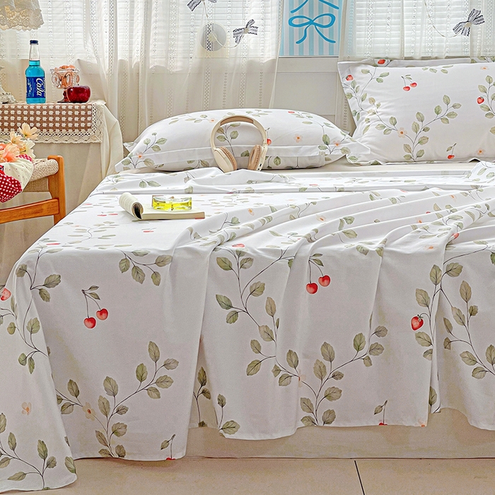 91家纺网 家纺一手货源 找家纺 大柏树 2026新款全棉纯棉13376印花单床单单品床单床单单件 花自红-绿