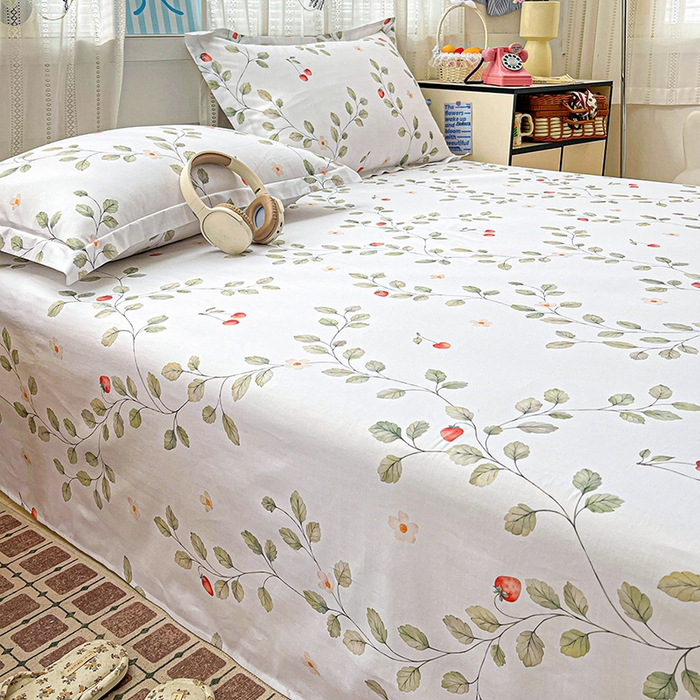 91家纺网 家纺一手货源 找家纺 大柏树 2026新款全棉纯棉13376印花单床单单品床单床单单件 花自红-绿
