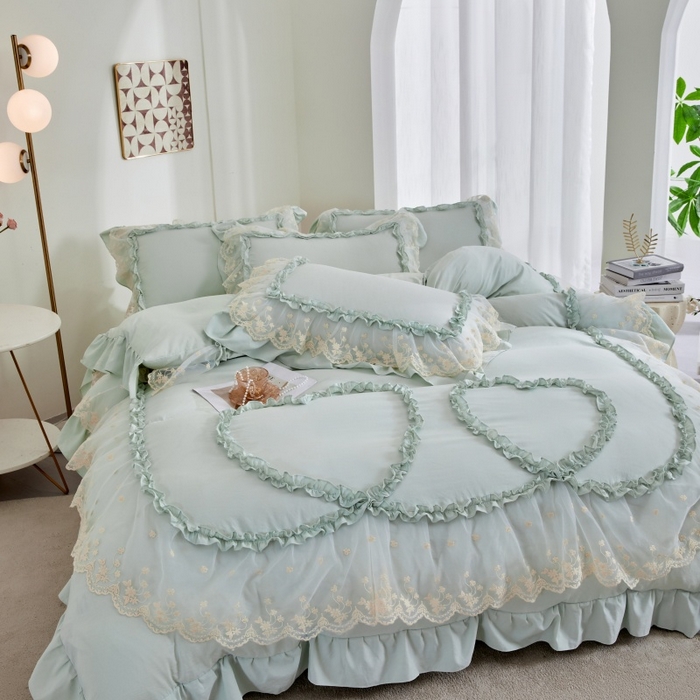 91家纺网 家纺一手货源 找家纺 （总）七里香 2026春夏新款加厚锦棉雪纺蕾丝法式仿棉床盖韩版公主风四件套