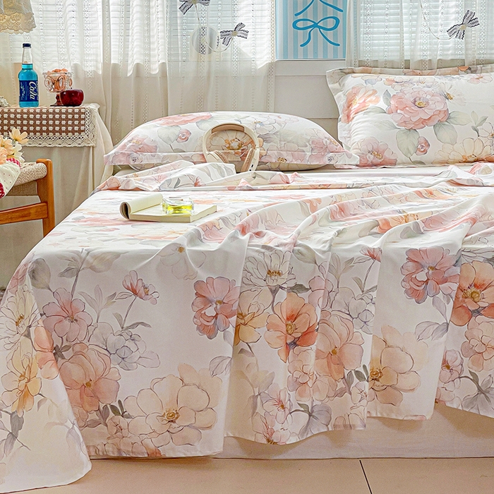 91家纺网 家纺一手货源 找家纺 大柏树 2026新款全棉纯棉13376印花单床单单品床单床单单件 云纱粉