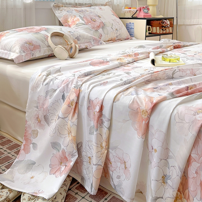 91家纺网 家纺一手货源 找家纺 大柏树 2026新款全棉纯棉13376印花单床单单品床单床单单件 云纱粉