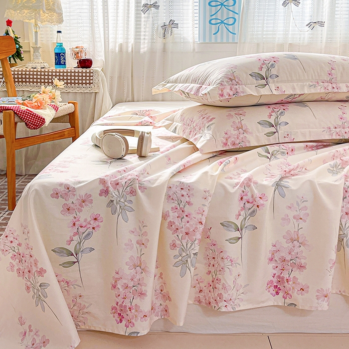 91家纺网 家纺一手货源 找家纺 大柏树 2026新款全棉纯棉13376印花单床单单品床单床单单件 花织梦粉